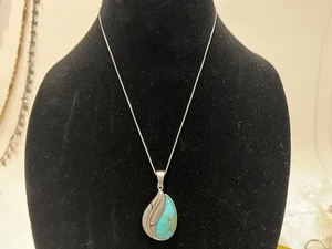 925 Sterling Silver Turquoise BBJ Necklace 18 Inches 12.6 Grams - Picture 1 of 8