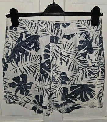 Pantalones Cortos NAUTICA Denim Azul Blanco Mezcla Lino Pullon Hoja Tropical. Damas S Foto 1 de 4