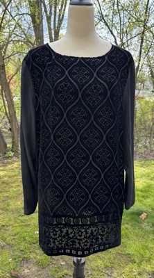 Diane Gilman 100% Silk Velvet Patterned Front & Solid Black Sleeves Large NWT - Image 1 of 4