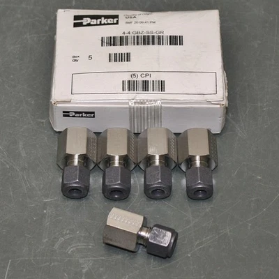 (5) Parker CPI Adapter Fittings 4-4 GBZ-SS, 1/4" NPT x 1/4" Compression, SS - Image 1 of 4