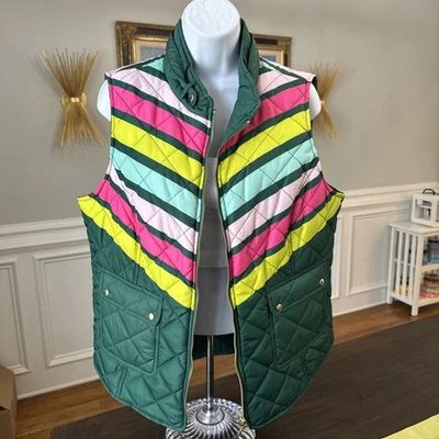 NUEVO - CROWN & IVY Chaleco acolchado multicolor para mujer verde rosa preppy - talla XL Foto 1 de 4