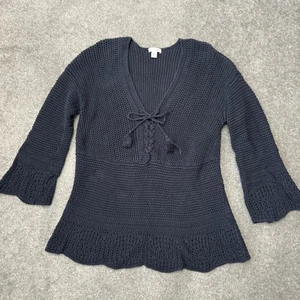 J Jill Sweater Womens Small Navy Blue Knit Cotton Flare Sleeve Pullover Boho - Picture 1 of 9