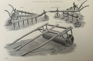 c1877 Antique Farm Print – Scuffler Cultivator Roller – Agricultural Implements - Picture 1 of 16