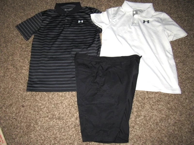 All UNDER ARMOUR Boy's Large 14 16 Golf Lot Shirts Shorts Black White Look Unwor - Image 1 of 4