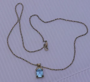 VINTAGE NECKLACE WITH BOX PENDANT WITH BLUE FACETED STONE, 17 INCHES - Picture 1 of 4