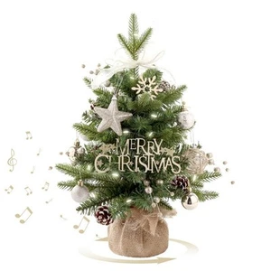19 6 Inch Mini Green Artificial Christmas Tree with Rotating Musical Base - Picture 1 of 9