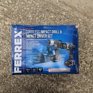 Juego de Taladro de Impacto y Destornillador de Impacto Inalámbrico Ferrex 18v con 2 x Baterías y Carga - Imagen 1 de 3