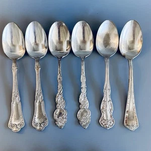6 Mixed Lot Antique Vtg Silverplate Teaspoons Flatware Silver Plate Craft - Picture 1 of 3