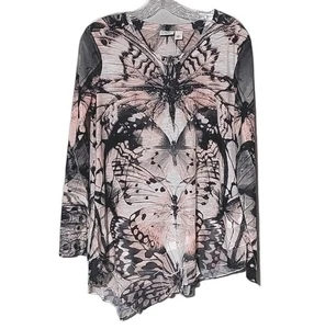 Cato Asymmetrical Butterfly Top L Purple Pink Black White 40 Bust  - Picture 1 of 4