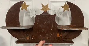 Vgt Hand Made Primitive Folk Art Wooden Wall Shelf with Wooden Stars Decor - Picture 1 of 5