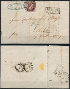 GERMANY 1858, ENTIRE FOLD COVER LETTER FROM ERFURT TO WALLENDORF. #A914 - Picture 1 of 3