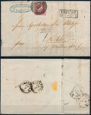 GERMANY 1858, ENTIRE FOLD COVER LETTER FROM ERFURT TO WALLENDORF. #A914 - Image 1 of 3