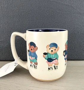 Sunday Morning Cute Girl Teddy Bears w/ Coffee, Fanny Packs & Hats Mug 18oz NEW - Picture 1 of 15