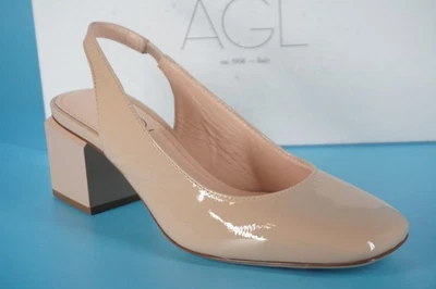 AGL Angie Basic Beige Patent Leather Slingback Pumps SZ 37 Square Toe New $460 - Image 1 of 4