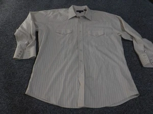 Panhandle Slim Pearl Snap Western Shirt Mens 17.5 34 Beige Striped Rodeo Cowboy - Picture 1 of 12