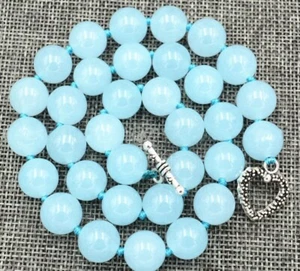 Natural 12mm Brazil Blue Aquamarine Gems Necklace Tibetan Silver Love Clasp 18'' - Picture 1 of 8