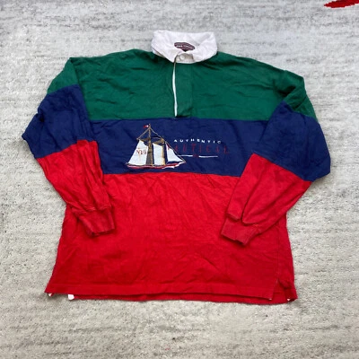 VTG John Ashford Rugby Polo Shirt Medium Blue Red Green White Nautical Boat Mens - Image 1 of 4