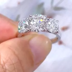 3.75 Ctw Round Cut Moissanite Three Stone Engagement Ring In Solid 950 Platinum - Picture 1 of 12