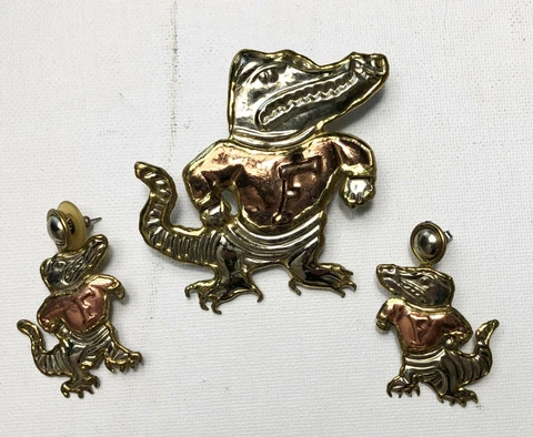 Vintage University Of Florida UF Brooch Ear Rings Gators Metal Cooper Breast Cover