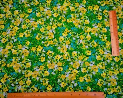 Cotton Fabric By Half-Yard Painterly Petals Green Yellow Floral Robert Kaufman - Image 1 of 2