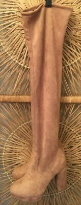 Bamboo Connection 01M Over The Knee Boots Platform Boots Size 7 Beige Faux Suede Foto 1 de 4