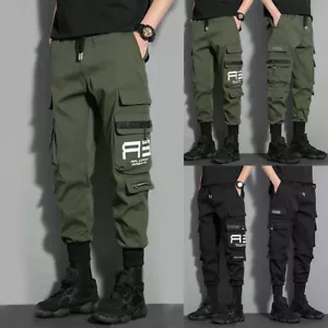 Men Casual Cargo Joggers Hip Hop Harem Pants Trouser Streetwear High Waist Pant+ - Picture 1 of 11