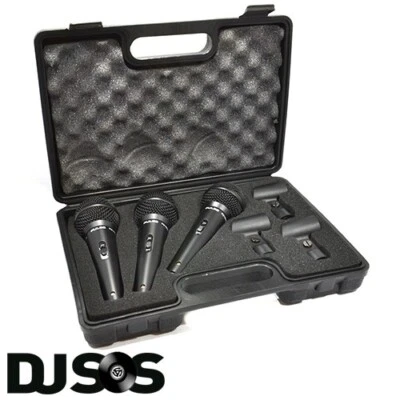 PULSE 3 Pack of Dynamic Vocal Microphones & Mic Stand Clips with Travel Case - Image 1 of 4