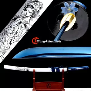 Espada Samurai Japonesa de 40"" Delicada Azul Katana 1095 Acero al Carbono Lista para la Batalla - Imagen 1 de 10