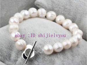 Natural 10-11mm Real White Freshwater Cultured Baroque Pearl Bracelet 7.5''