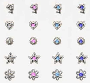 PIERCINGO® 5er SET Nasenpiercing ECHT SILBER 925 Nase Strass Zirkonia Nosestud - Picture 1 of 27