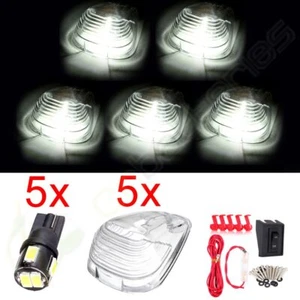 5pcs Clear Lens White LED Cab Roof Lights Kit Running Clearance Marker Lamps Set - Picture 1 of 11
