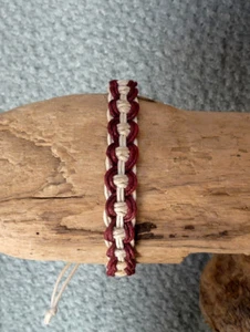 Pulsera pulsera amistad pulsera surfista algodón rojo burdeos y blanco - Imagen 1 de 2