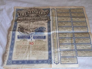 Certificado de acciones vintage Stock Bond acción estándar minero europeo americano co - Imagen 1 de 6