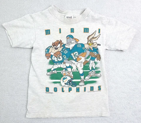 VINTAGE Miami Dolphins 1993 Looney Tunes Shirt Youth Medium Boys NFL Bugs Bunny Cover