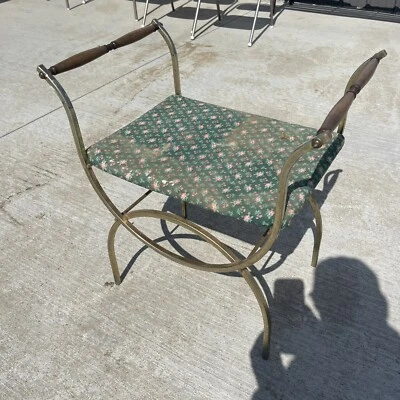 Vintage Vanity Chair/Seat w Cushion Delta Metals Mid Century Art Deco project BH - Image 1 of 4