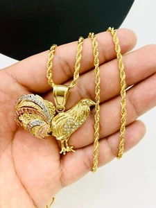 Medal Of Rooster 14K Gold Filled Tri Color Necklace 24" Rope Chain Mens Womens - Picture 1 of 8