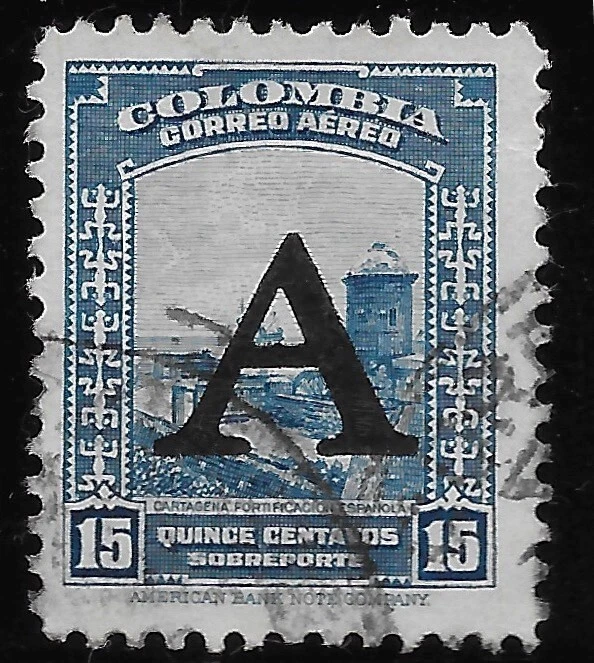 Correo aéreo Colombia SC# C188 1950 - Fortificación Cartagena - Sobreimpresión "A" - Usado Foto 1 de 1