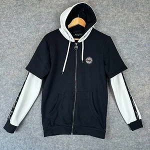Breezy Hoodie Mens Medium Colorblock Underlayer Black Check Sweatshirt Zip - Picture 1 of 14