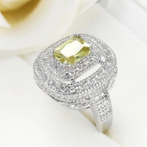 Dazzling Shiny Natural Square Lemon Citrine Gemstone Silver Woman Ring Size 6-10 - Picture 1 of 6