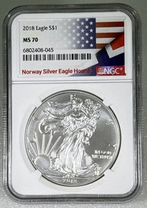 2018 $1 Silver Eagle NGC MS70 Norway Silver Eagle Hoard - Picture 1 of 2