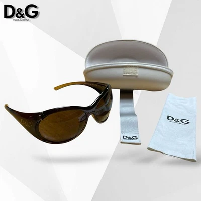 D&G 2187 Sunglasses Brown 366 Wraparound Oversized w/ Case & Cloth Vintage Y2K - Image 1 of 4
