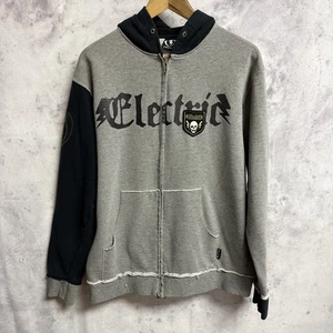 Vintage Y2K Electric Hoodie Sweatshirt Herren Large 21,5x26 grau durchgehender Reißverschluss - Bild 1 von 8