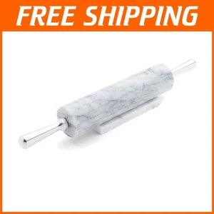 White Marble Rolling Pin with Aluminum Handles - Picture 1 of 9