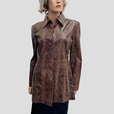 Womens Leather Snakeskin Coat S INC Patent animal print vintage 90s Y2K Mob Wife - Image 1 of 4