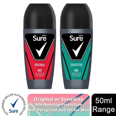 Sure Men Anti-Perspirant 48H Protection Roll On Deo Original or Sensitive, 50ml - Image 1 of 4
