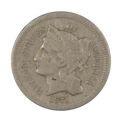 1871 THREE CENT NICKEL COIN #6026 - Image 1 of 2