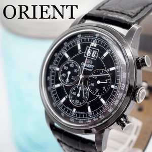 ORIENT Chronograph Big Date Small Second Black Dial Watch 45mm Japan Used Good - Picture 1 of 12