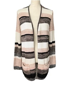 Drapers & Damons Cardigan Sz PXL Black Beige White Stripes Cotton Wool Acrylic - Picture 1 of 13