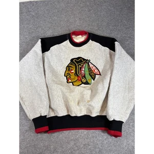 Felpa vintage anni 90 Chicago Blackhawks NHL uomo grande grigia nera ricamata - Foto 1 di 10