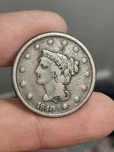 1840 Braided Hair Large Cent Large Date - Picture 1 of 4